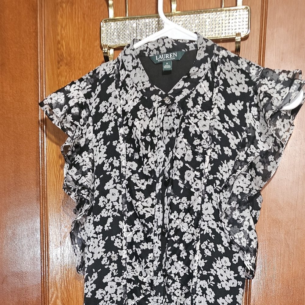 Ralph Lauren Black and White Flutter Sleeve Dress